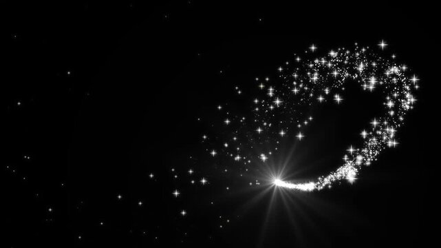 White glitter sparkles line trail, magic sparkles glitter line stars, magic dust, pixie dust path, Abstract white glitter and particle on black background. 4k glitter with sparkle shine light.