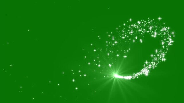 White glitter sparkles line trail, magic sparkles glitter line stars, magic dust, pixie dust path, Abstract white glitter and particle on green background. 4k glitter with sparkle shine light.