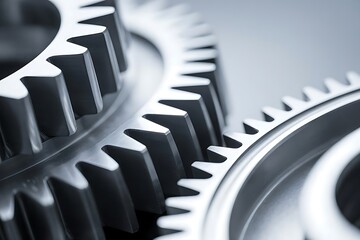 Interlocking metal gears in close-up view for industrial design