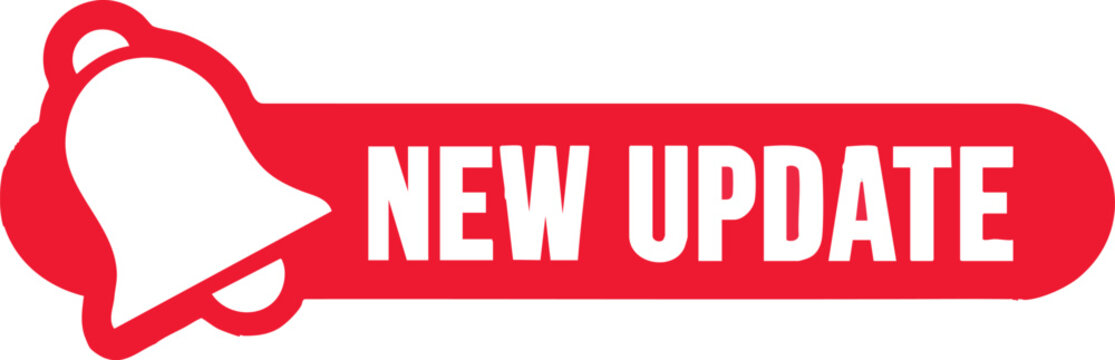 Red New Update notification bell icon a modern alert symbol for announcements and promotions isolated on white