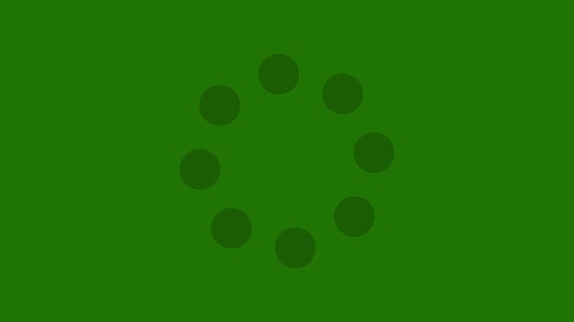 Minimalist black circular loading progress.animation on green background: Modern UI UX design element featuring rotating dotted preloader icon for website buffering, software app, and digital tech.