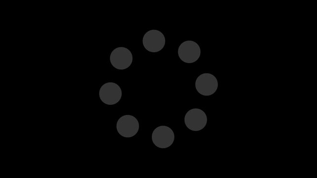 MinimalistWhite circular loading progress bar animation on black background: Modern UI UX design element featuring rotating dotted preloader icon for website buffering, software app, and digital tech.