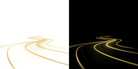 Fototapeta premium Winding golden neon paths with soft glowing edges creating a sense of a magical journey or high-end technological data flow On Transparent Background PNG