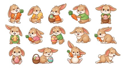 Obraz premium Easter bunny illustrations with various attire and accessories