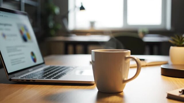 modern workspace with laptop and coffee