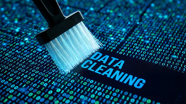 Data cleaning brush sweeps through binary code background