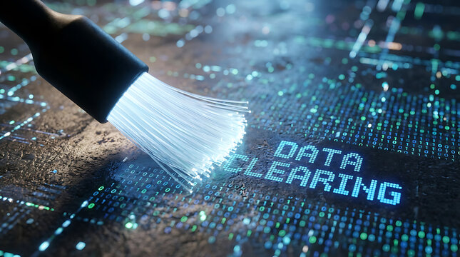 Data clearing concept with brush sweeping binary code background