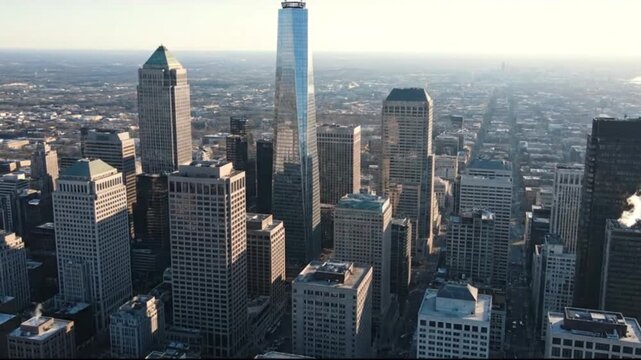 urban skyline with layered skyscrapers