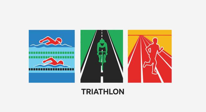 Triathlon event with swimming cycling and running icons.