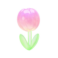 Naklejka premium Dreamy Kawaii Jelly Tulip Flower with Transparent Background, Pastel Pink Yumekawaii 3D Illustration 
