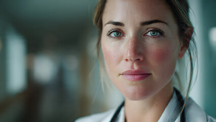 Fototapeta premium A close-up portrait of a female doctor in a medical setting