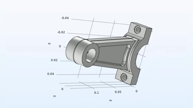 Video animation of engineering 3d modeling of
metal bracket with rotation using computer 
aided design system with grid. 
Technic education cad analysis of steel mechanical part with hole.