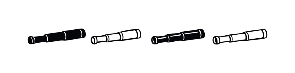 Set of Minimalist Spyglass Telescope Icons for Exploration