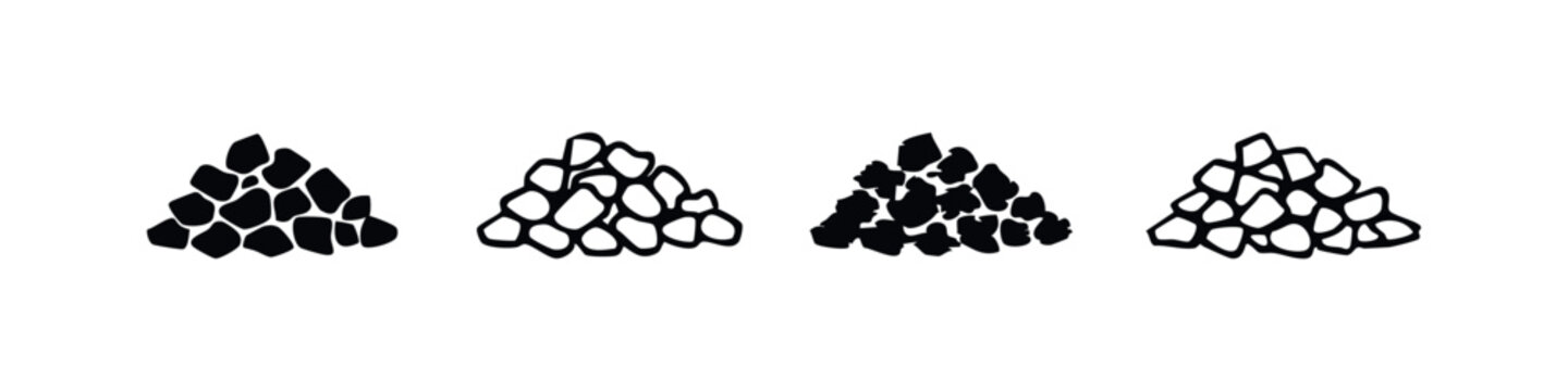 Pile of Rocks or Gravel Icon Set - Hand-Drawn Aggregate Vector