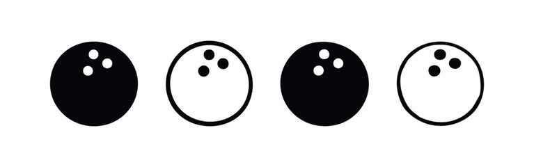 Bowling ball vector icons collection. Sport equipment for bowling in solid and outline doodle style.