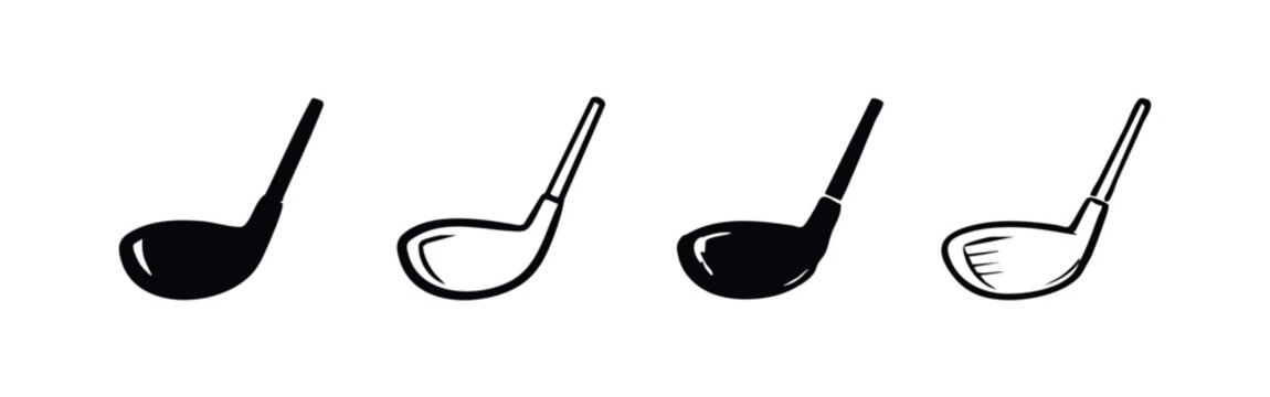 Set of Golf Club Icons, Golf Driver Head Silhouettes, Sport Equipment Vector Illustration