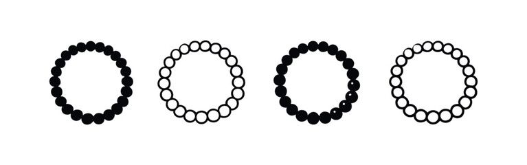 Obraz premium Beaded Bracelet or Necklace Icon Set, Circular Beads Black and White Vector Illustration, Rosary Symbol