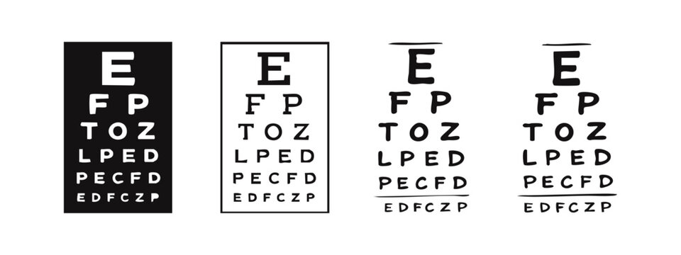 Snellen Eye Chart Icon Set for Vision Test and Ophthalmology in Various Styles