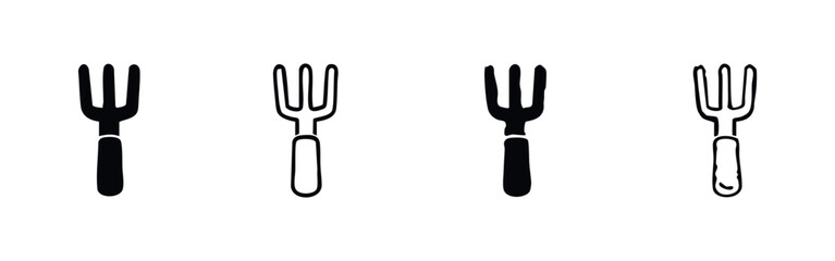 Hand fork icon set, small garden tool for digging and cultivating soil © liubomir118809