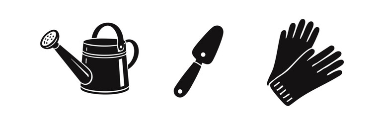 Obraz premium Gardening Tools and Equipment Silhouette Icons