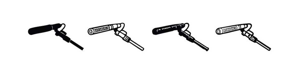 Shotgun Microphone Icons Set. Audio recording equipment symbols for sound production.