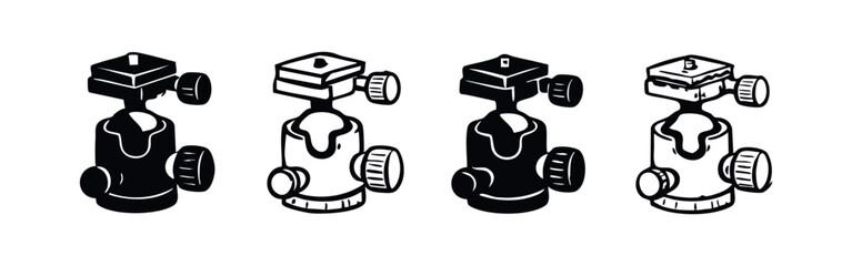 Camera Ball Head Mount Icon Set Black and White Vector Illustration