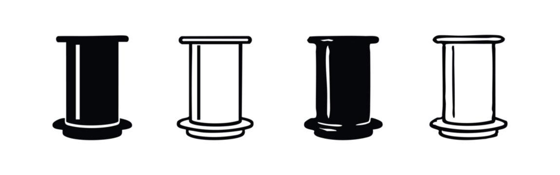Coffee Press Plunger Vector Icon Set. AeroPress Component Illustrations in Silhouette and Outline Styles.