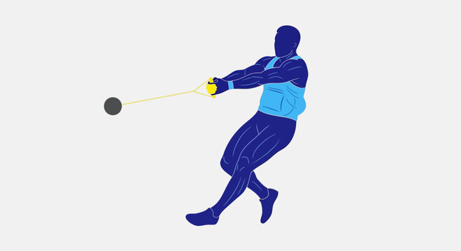Dynamic Illustration of Male Athlete in Hammer Throw Competition.