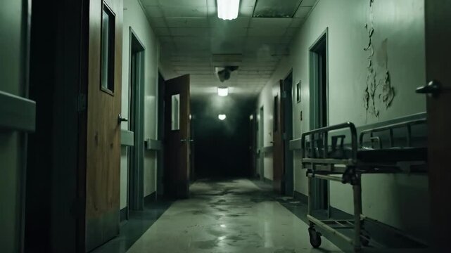 An unsettling, long hallway in an empty hospital, conveying a sense of isolation and anticipation, suitable for stories about healthcare challenges.