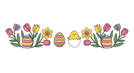 Obraz premium Easter eggs and tulips floral arrangement