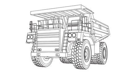Heavy Mining Dump Truck Line Art Illustration of Large Off-Road Haul Truck for Construction © Sapumal