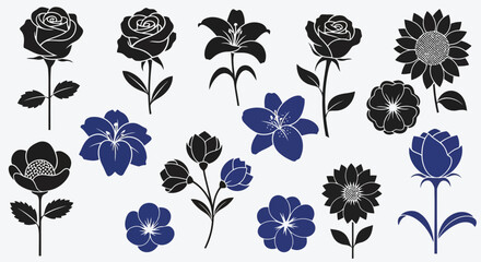 A collection of detailed blue flowers with intricate petals and leaves © Mohammad