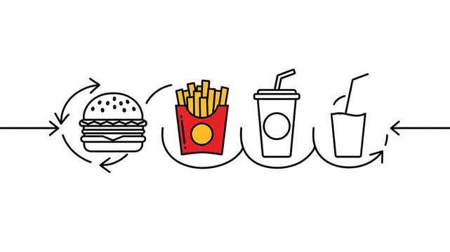 Fast food cycle illustration sequence.