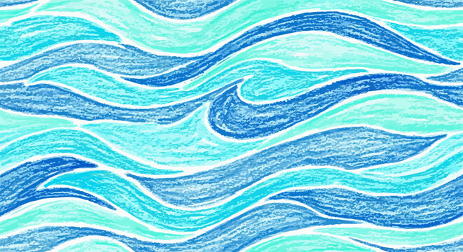 Motivo astratto di onde acquatiche disegnate a mano in vivaci tonalit&agrave; di blu e turchese, evocando la tranquillit&agrave; dell'oceano.