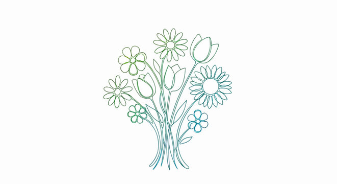 Elegante illustrazione vettoriale di un bouquet di fiori stilizzati con un delicato gradiente di colore, ideale per design minimalisti.