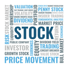 Fototapeta premium Stock Word Cloud Design for Poster, Wall Art, Investor Education Print, Trading Classroom Decor. Stock minimalist finance typography