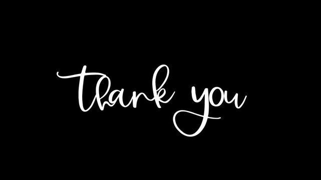 Animated text that says &ldquo;thank you&rdquo; in white and black cursive letters with ink droplets and particles is perfect for greeting cards, social media posts, and presentations.