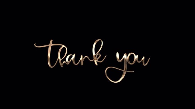 Animated text that says &ldquo;thank you&rdquo; in gold on a black background with ink droplets and particles. Perfect for adding elegance and gratitude to your design.