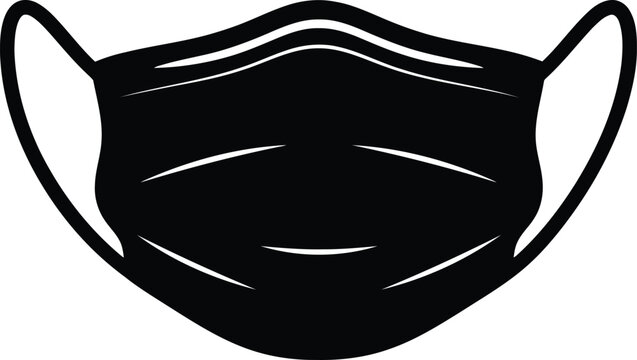 Black Medical Face Mask Vector Icon Isolated on White Background for Healthcare and Safety Designs