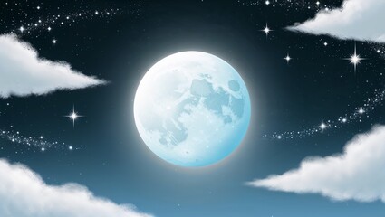 Naklejka premium A charming animation of a moon surrounded by stars and clouds.