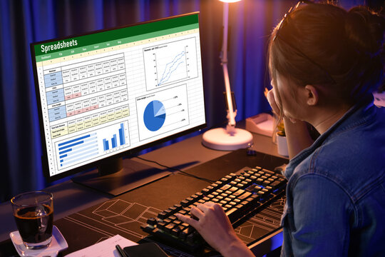 Spreadsheet document information financial startup concept. data and graphs in spreadsheet documents for online analysis project dashboard accounting digital brisk