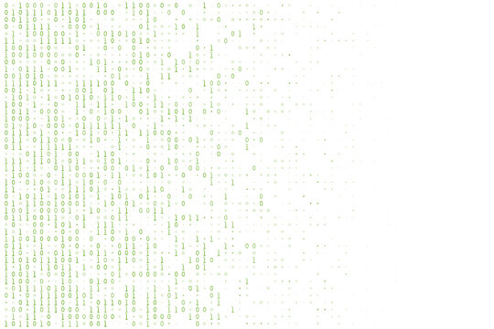 Green binary code pattern representing sustainable computing and data encryption on white background