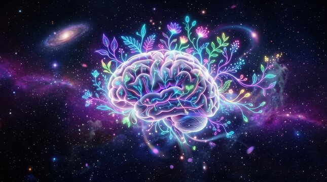 Brains Cosmic Bloom - A Vibrant Fusion of Mind and Nature.