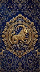 luxury goat zodiac emblem wallpaper with gold ornaments

