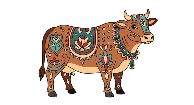 Decorated Cow with Ornate Patterns and Designs.