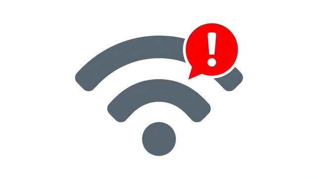 No wifi signal icon with red exclamation alert on white background