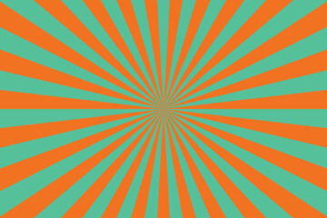 Fototapeta premium Bold orange and teal lines radiate from the center forming an eye catching sunburst pattern