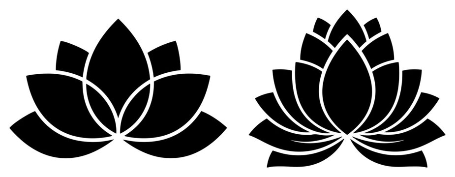 Lotus flower spiritual symbols representing purity and enlightenment in minimalist graphic style