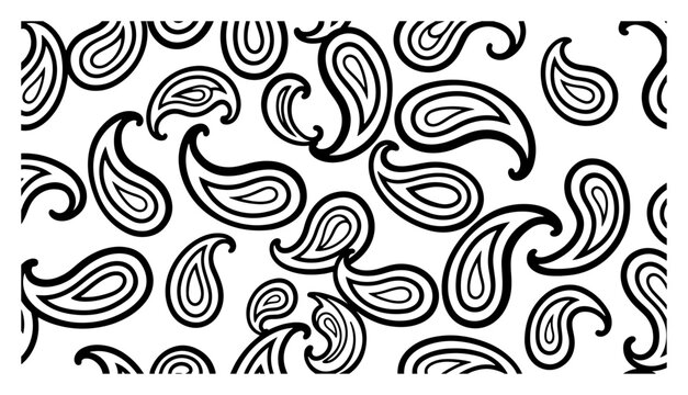 Paisley seamless pattern with traditional indian motifs in bold line art style