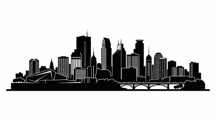 Minneapolis Skyline Silhouette Illustration of Iconic City Buildings and Bridge © Rishi